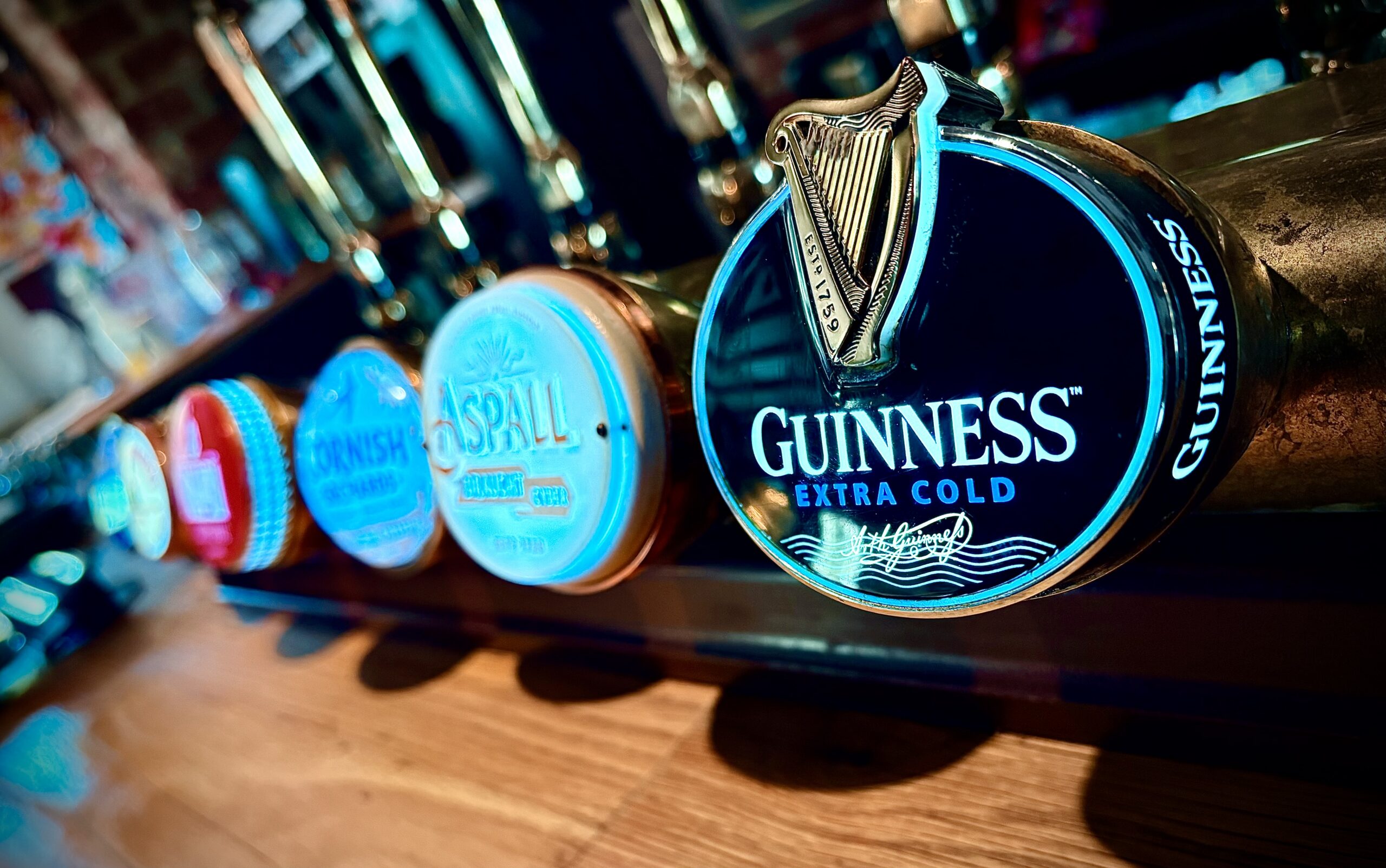 Beer selection behind the bar at The Royal Oak