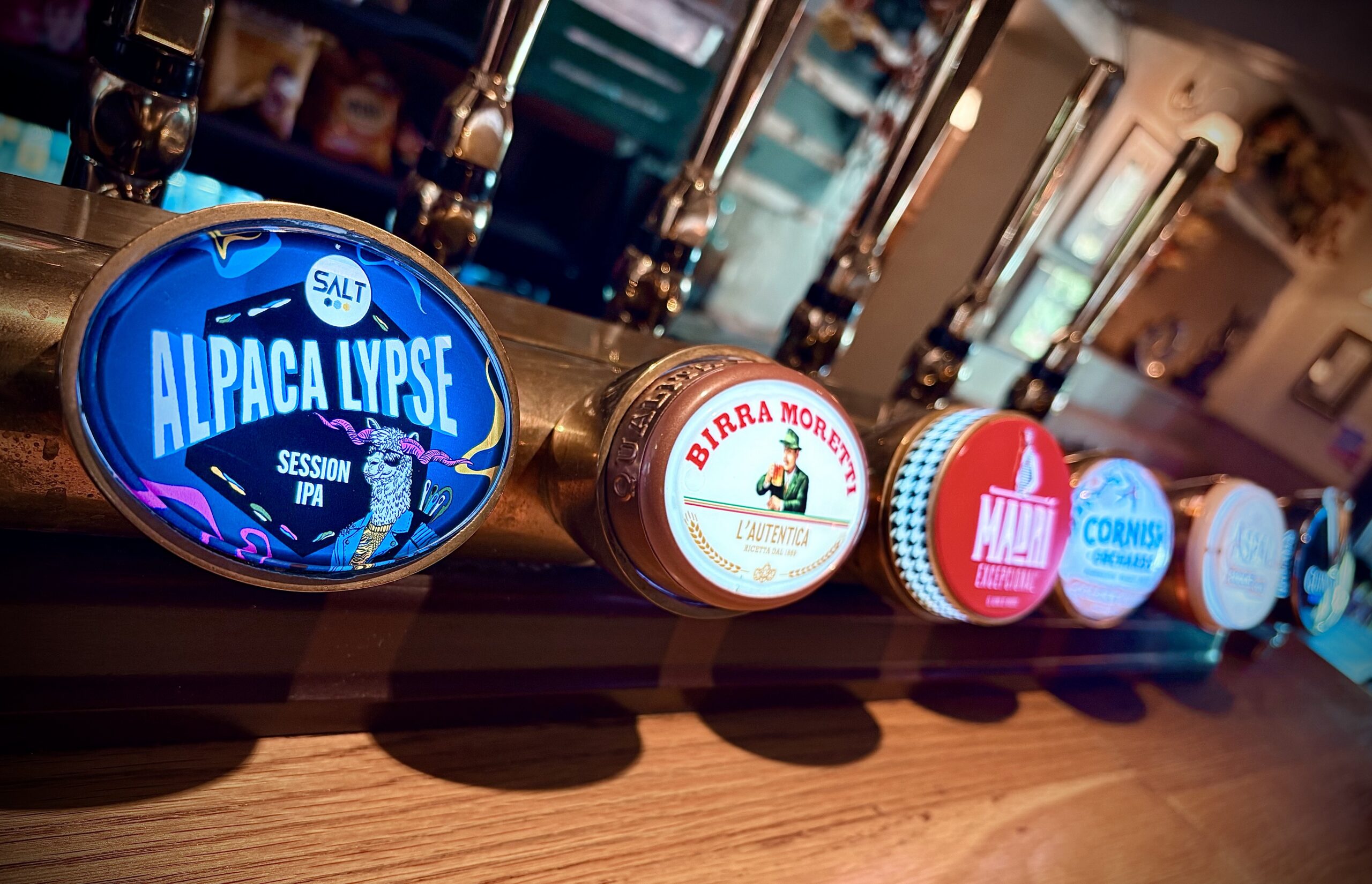 Selection of draught beers available at The Royal Oak
